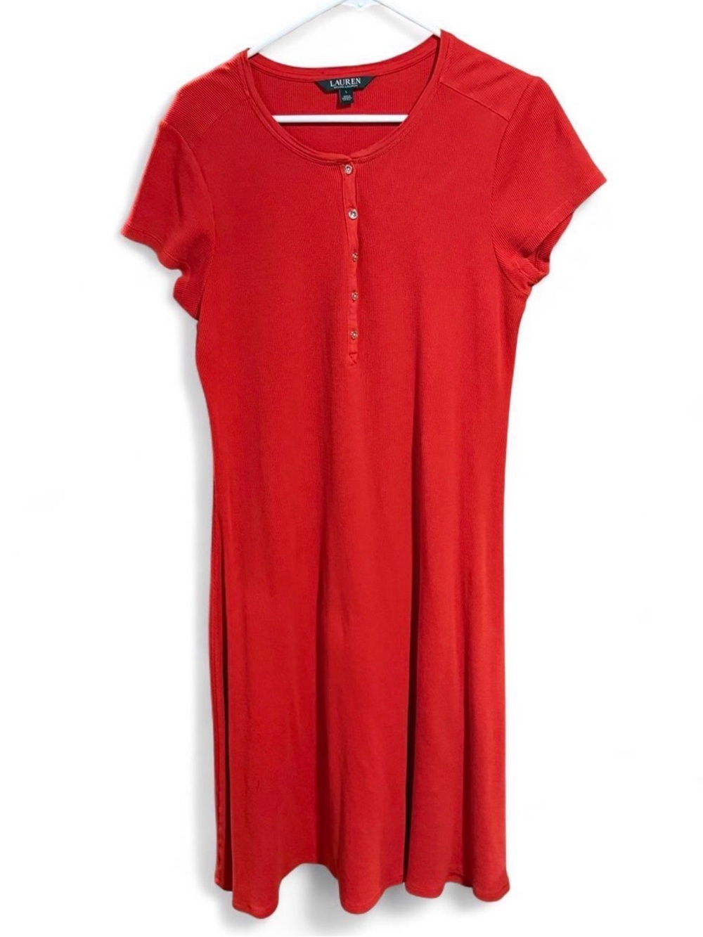 Lauren Ralph Lauren Red Short-Sleeve Henley Dress